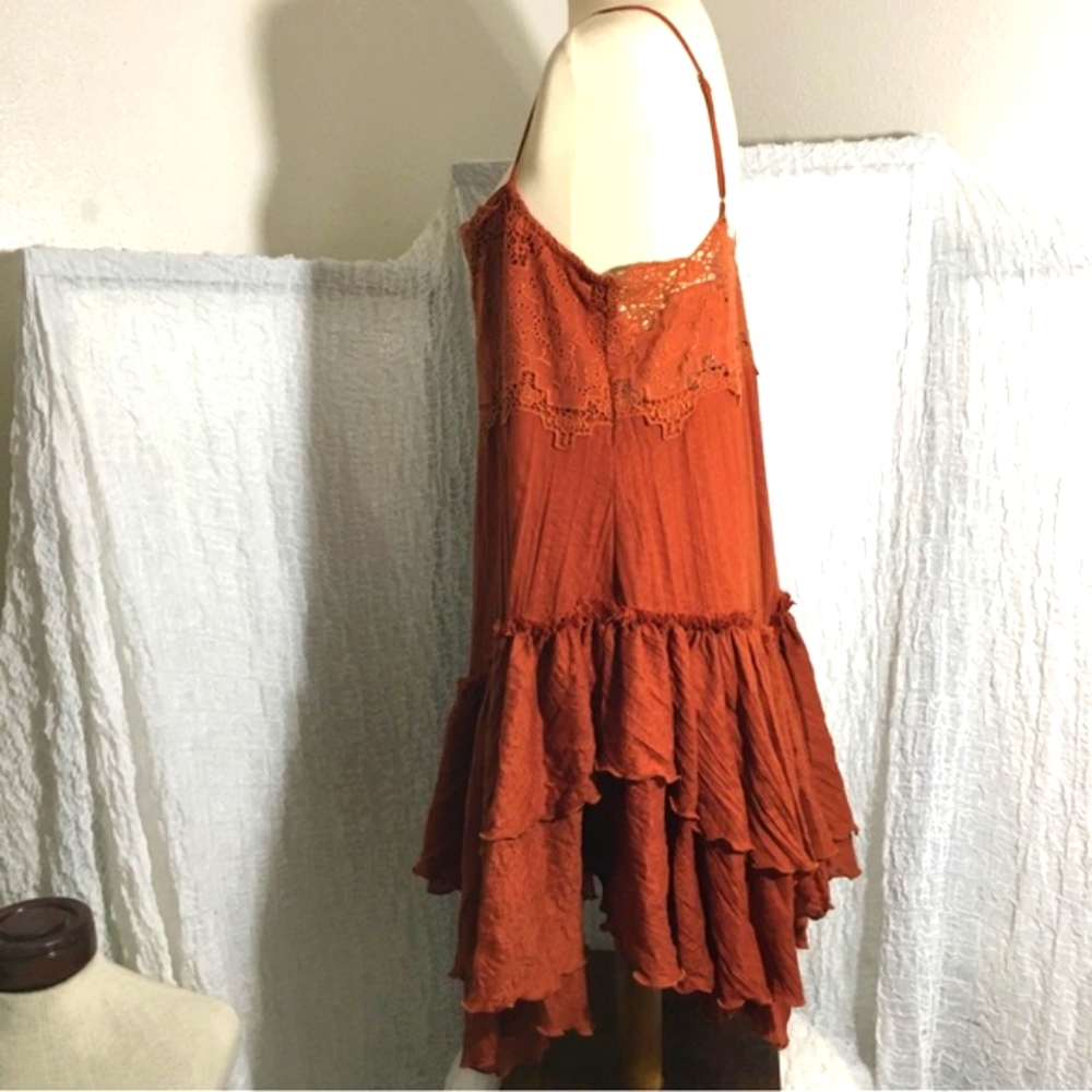 Free People Rust Orange Lace Tiered Slip Dress - Picture 7 of 13